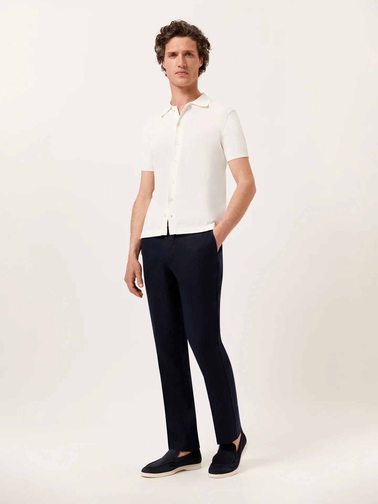 Knitted Shirt With Short Sleeves In Cotton and Silk Blend - Image 7