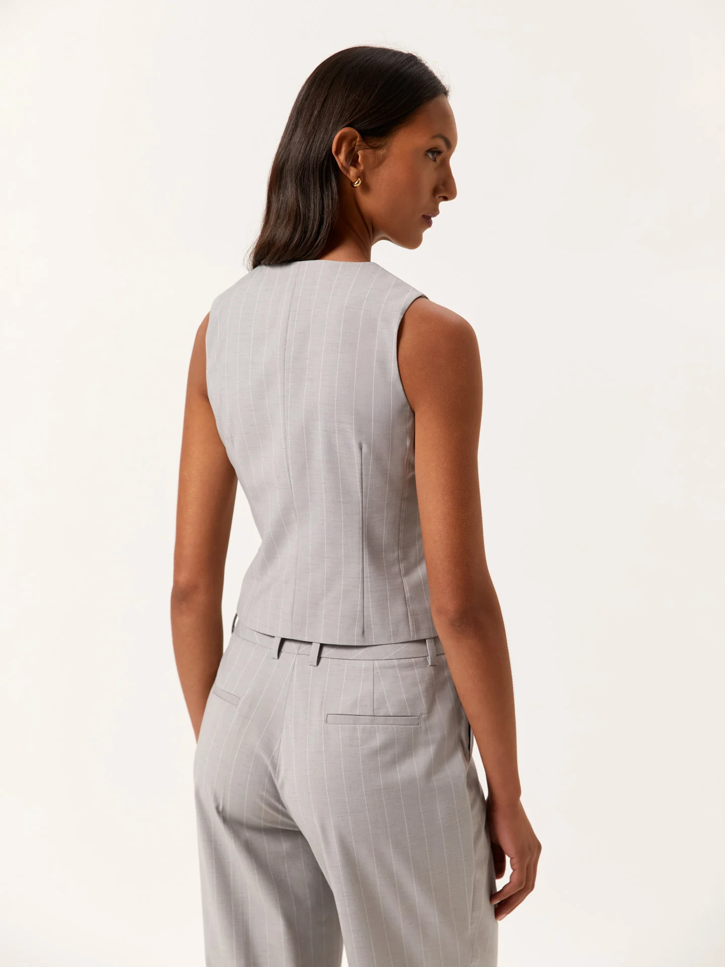 Single-Breasted Pinstripe Suit Vest In Rayon & Cotton Blend - Image 3