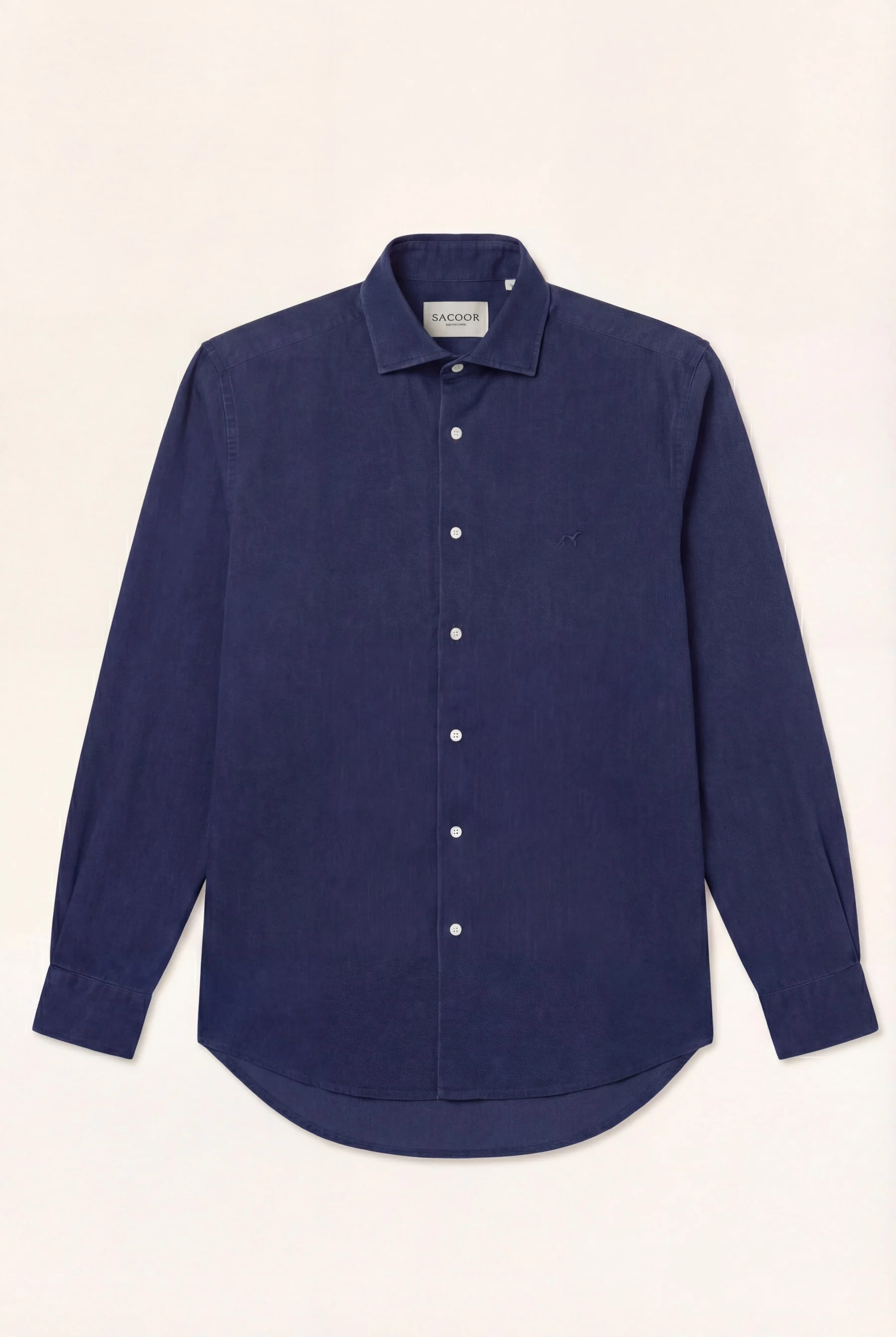 Slim Fit Jacquard Denim Shirt With Open Collar - Image 3
