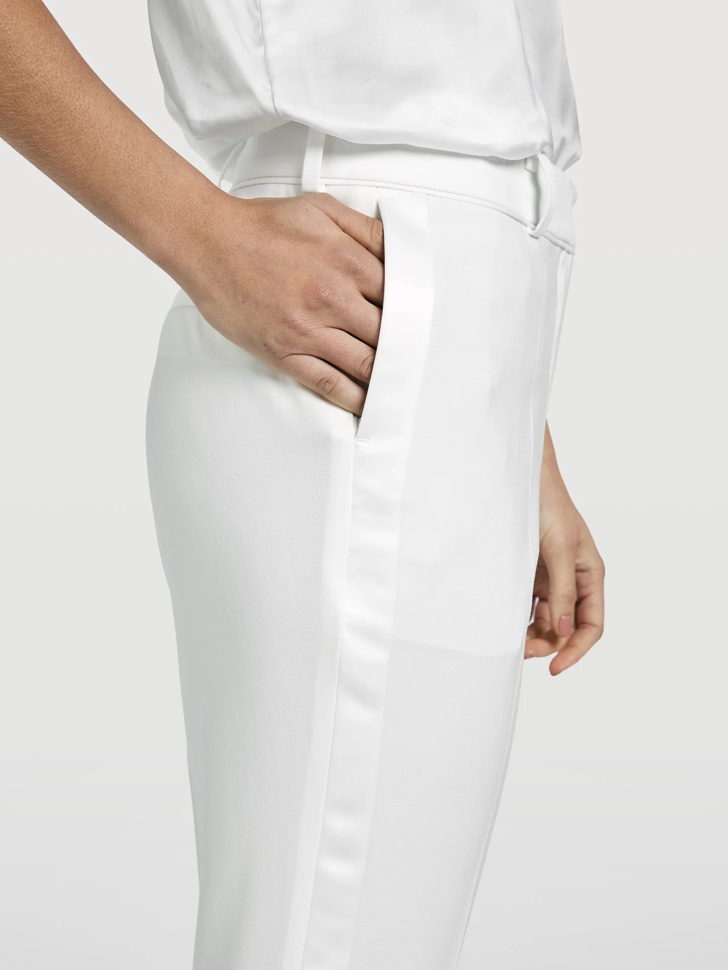 Slim Fit White Tuxedo Trousers - Image 3