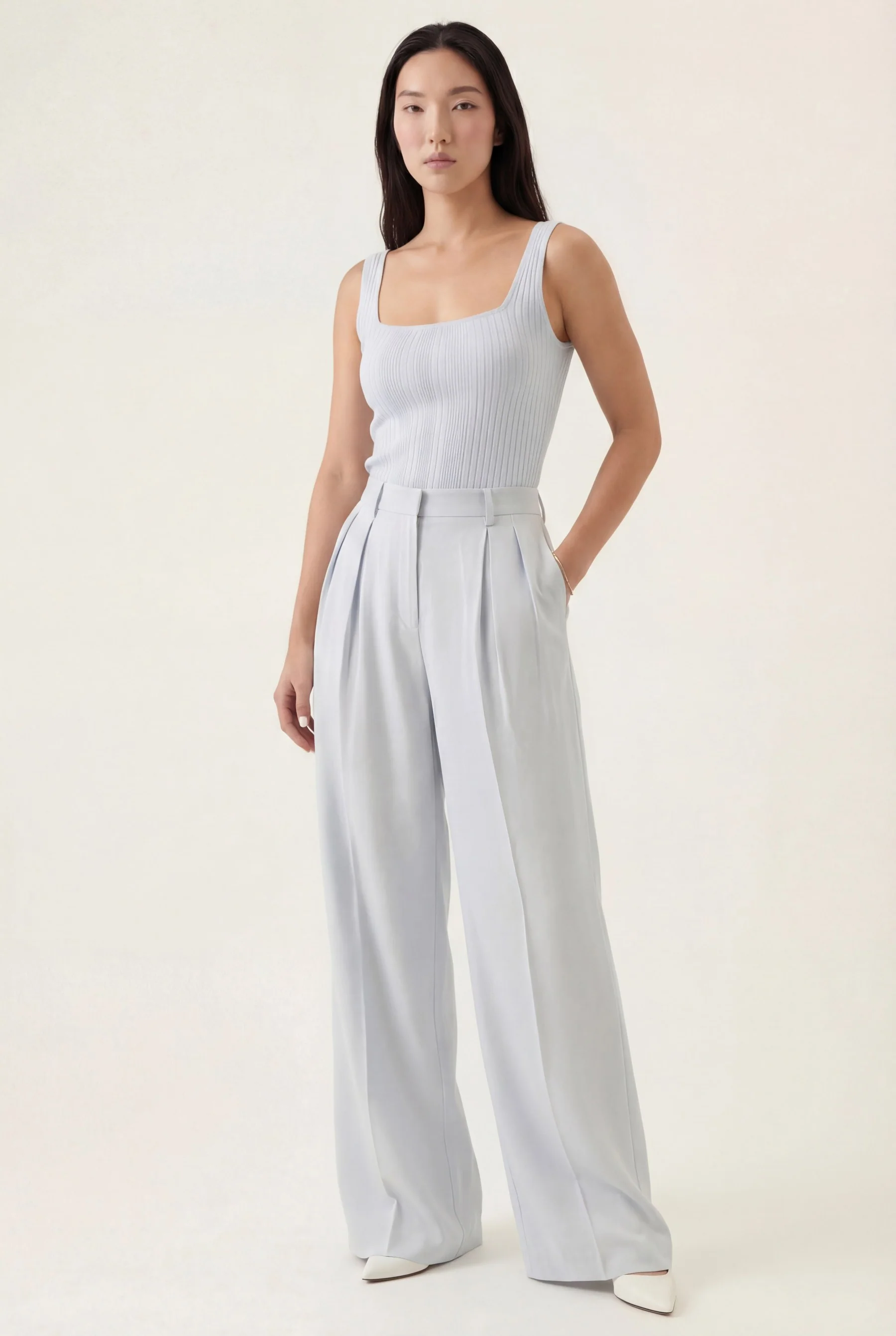 Square Neck Knit Tank Top In Ecovero And Nylon Blend - Image 6